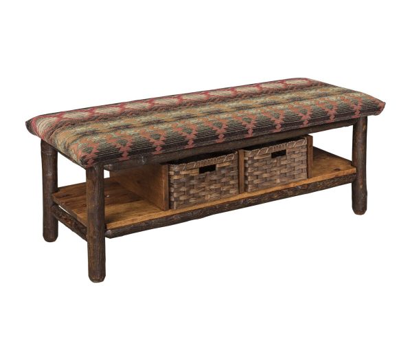 48" Bench With Two Baskets And Fabric Seat